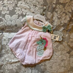 Essentials Pink and Green Unicorn Bubble Romper